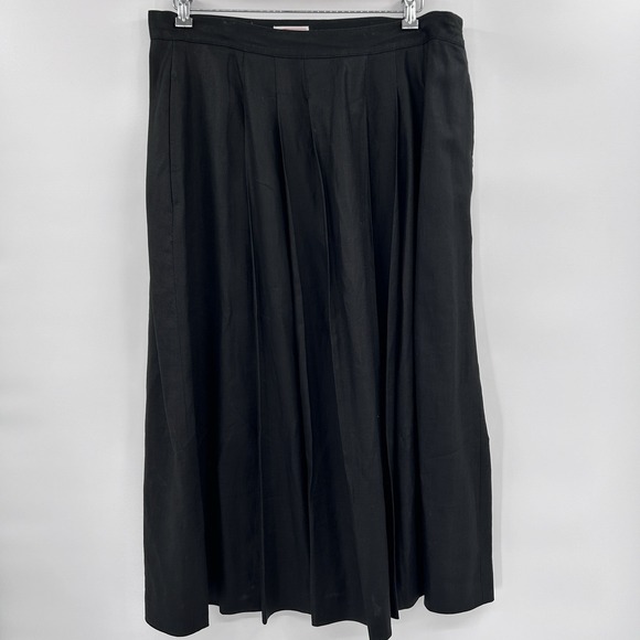 Vintage Talbots Womens 100% Linen Midi Skirt Sz 20 Black Pleated Classic Minimal - Picture 1 of 7